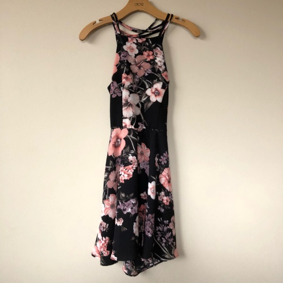 NWT- Black & Pink floral Caged strap dress - Picture 3 of 8